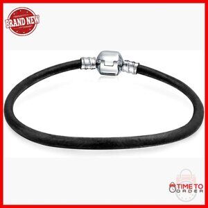 Sterling Silver Leather Charm Bracelet 6.5 Inches Starter European Beads